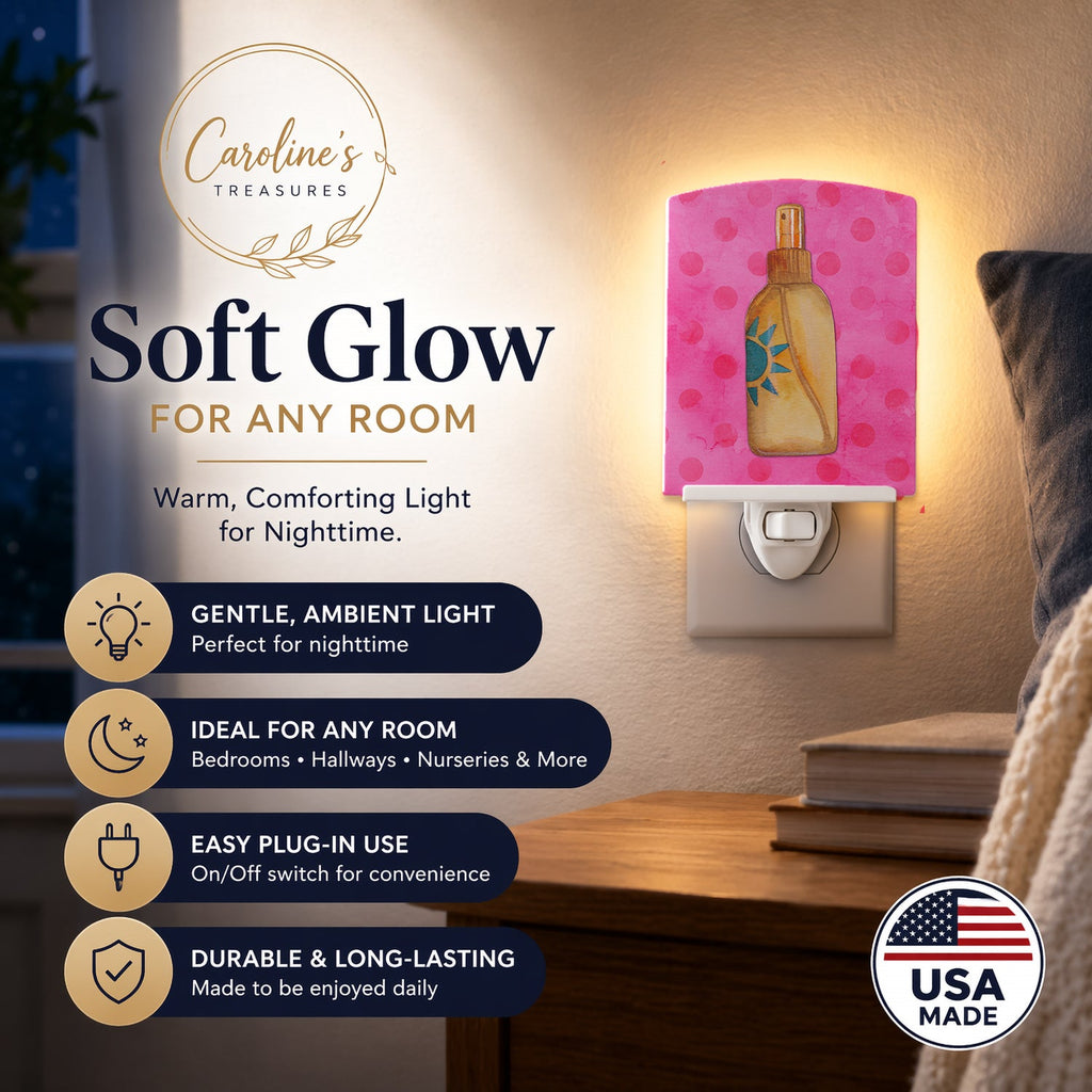 Message in a Bottle Pink Polkadot Ceramic Night Light Compact, UL-Certified, Ideal for Bedroom, Bathroom, Nursery, Hallway, Kitchen, 6x4x3, Multicolor