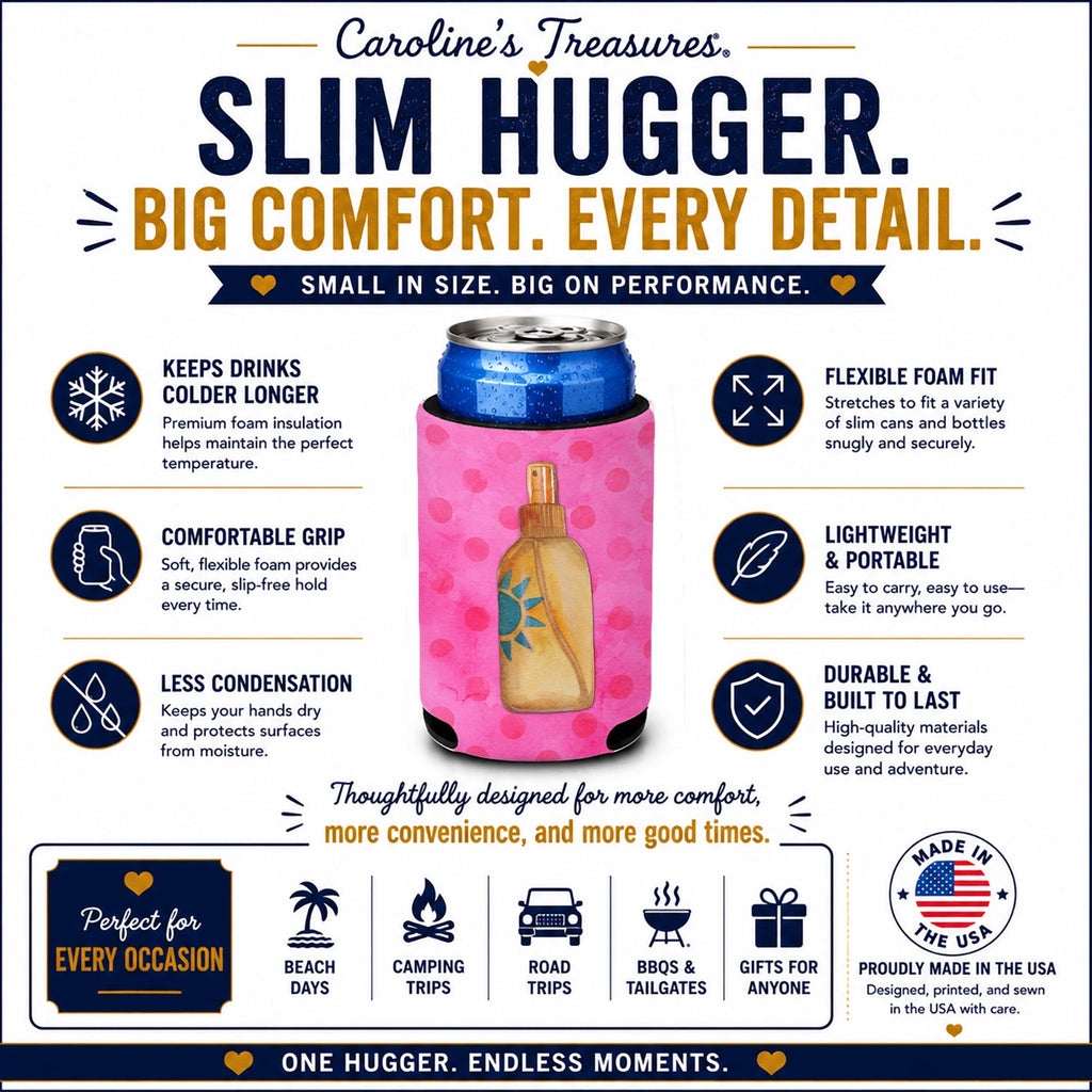 Message in a Bottle Pink Polkadot Slim Can Hugger  Insulated Foam Sleeve for 12 oz Slim Cans, Beer Bottles & Water Bottles, Made in USA
