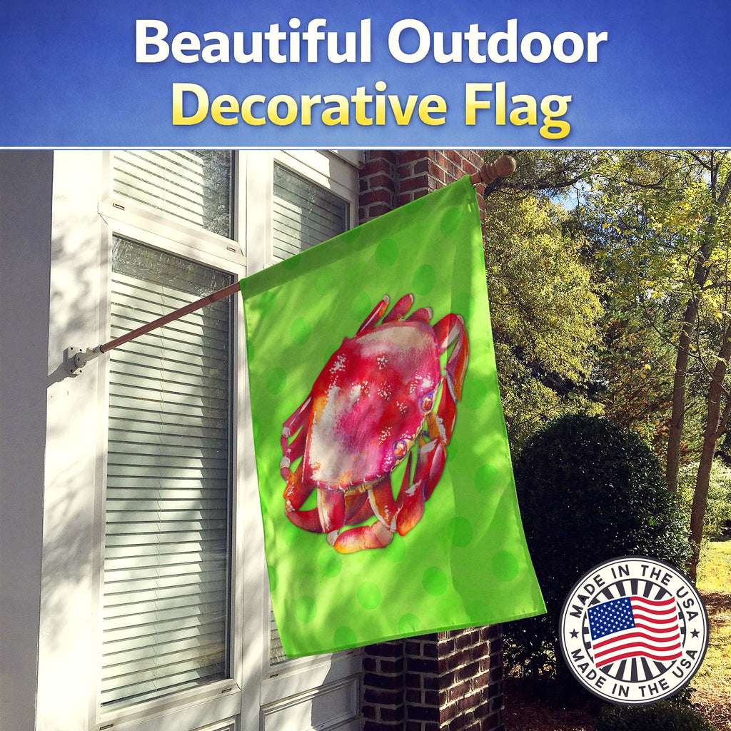 Crab Green Polkadot House Flag 28x40 Porch Sleeve Pole Decorative Outside Yard Banner Artwork Wall Hanging, Polyester