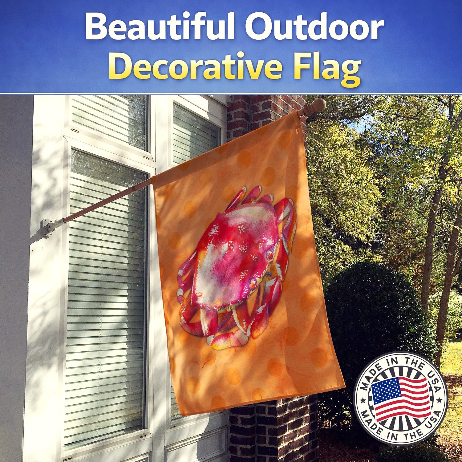 Crab Orange Polkadot House Flag 28x40 Porch Sleeve Pole Decorative Outside Yard Banner Artwork Wall Hanging, Polyester