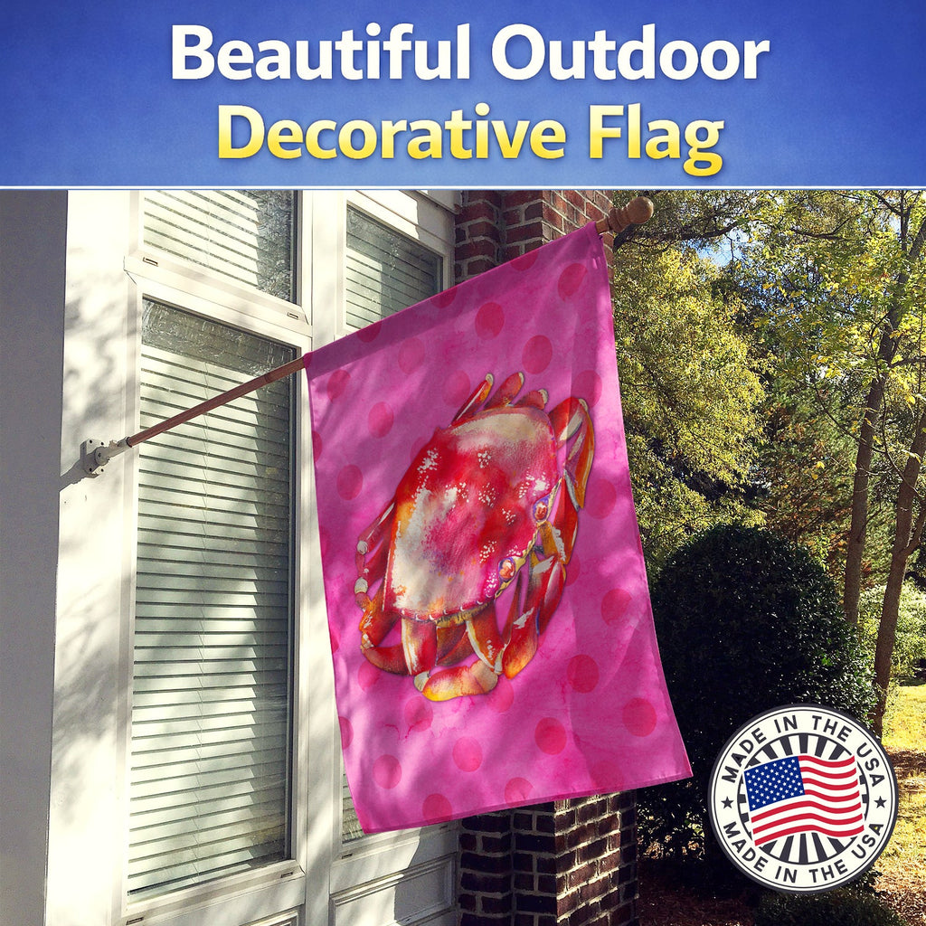 Crab Pink Polkadot House Flag 28x40 Porch Sleeve Pole Decorative Outside Yard Banner Artwork Wall Hanging, Polyester