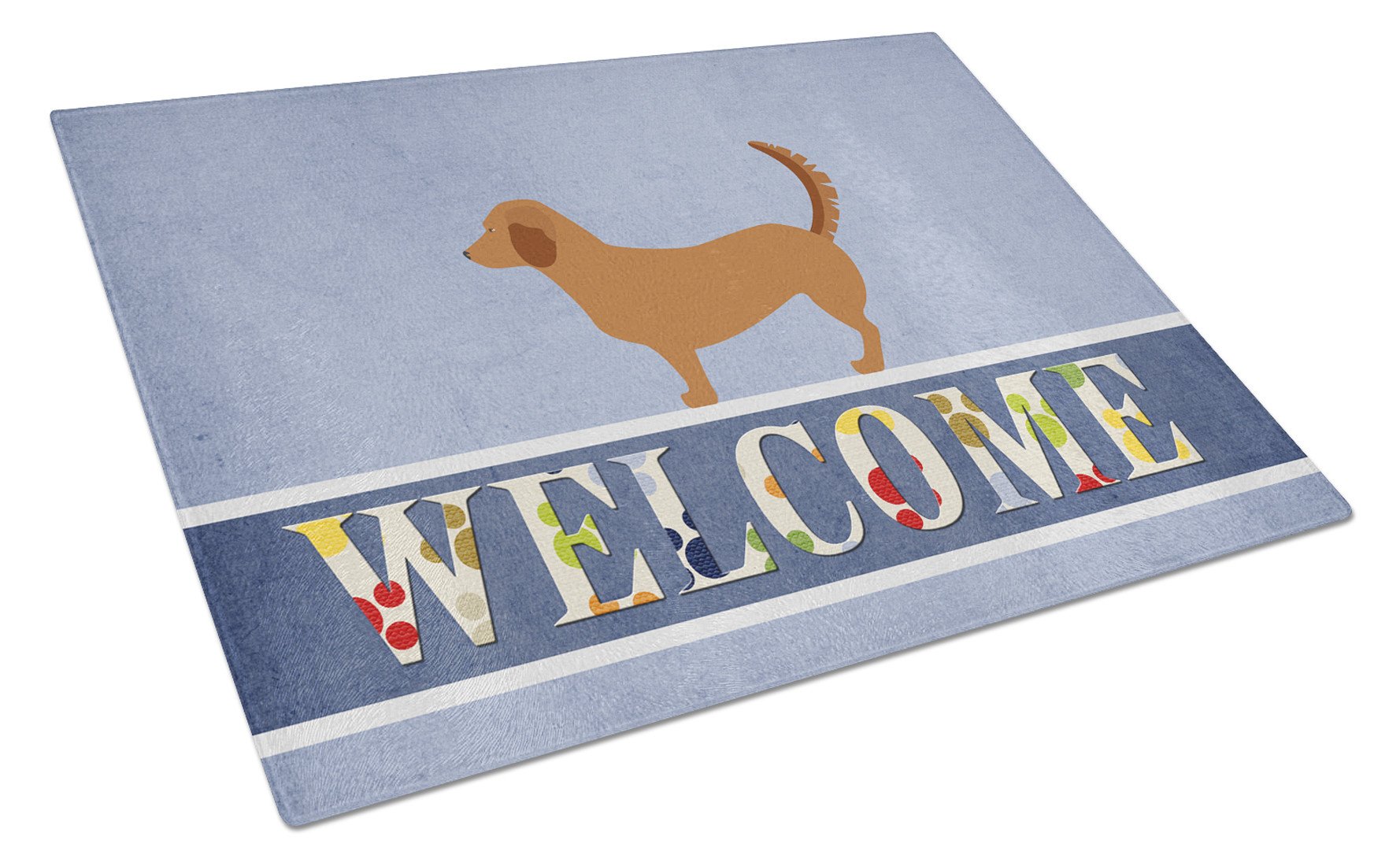 Alpine Dachsbrake Welcome Cutting Board Tempered Glass Kitchen Cutting Surface, Heat Resistant Chopping, Non-Slip Feet, Food Prep & Serving
