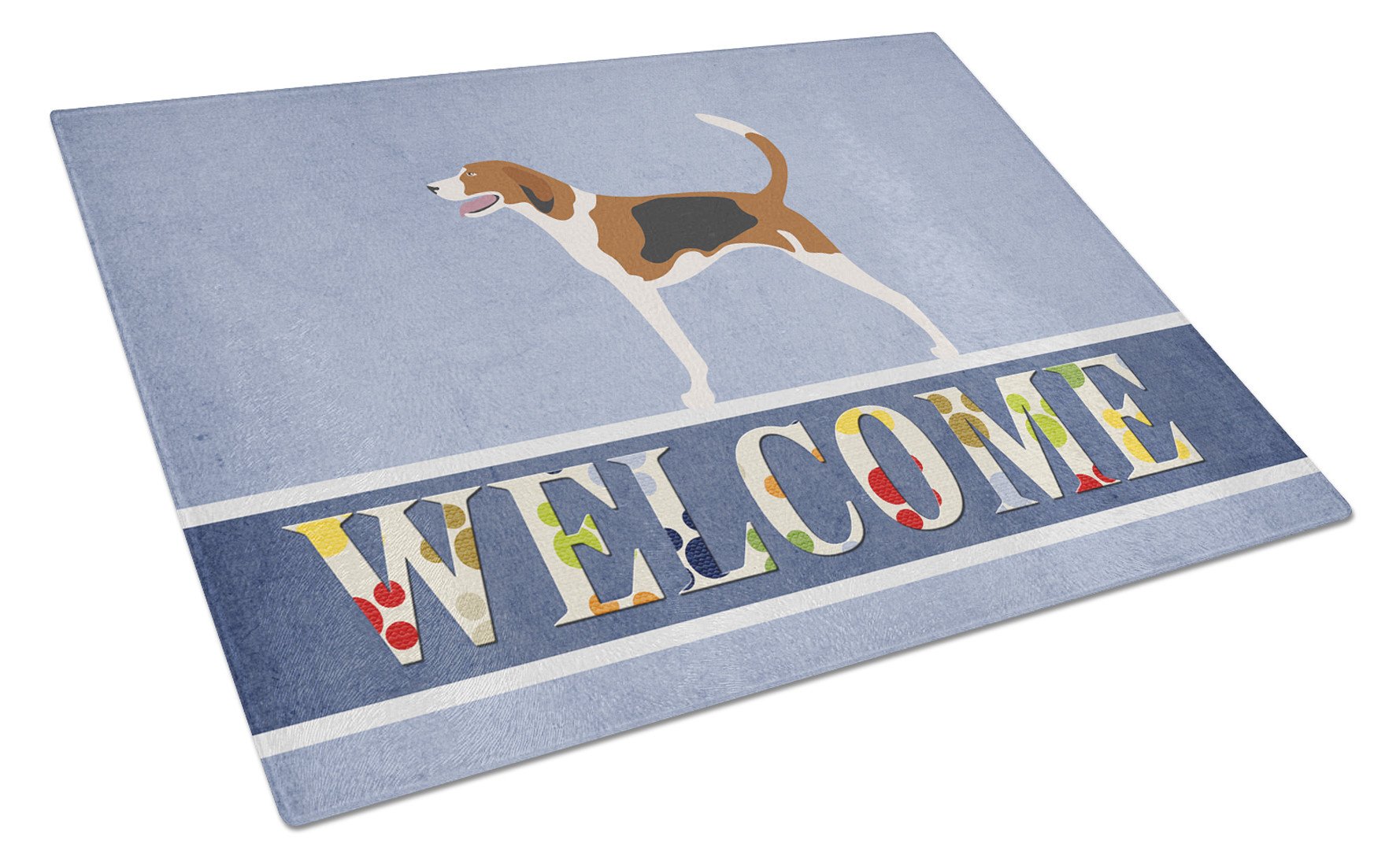 American Foxhound Welcome Cutting Board Tempered Glass Kitchen Cutting Surface, Heat Resistant Chopping, Non-Slip Feet, Food Prep & Serving