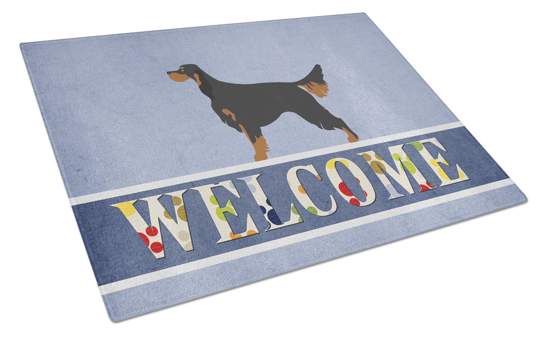 Gordon Setter Welcome Cutting Board Tempered Glass Kitchen Cutting Surface, Heat Resistant Chopping, Non-Slip Feet, Food Prep & Serving