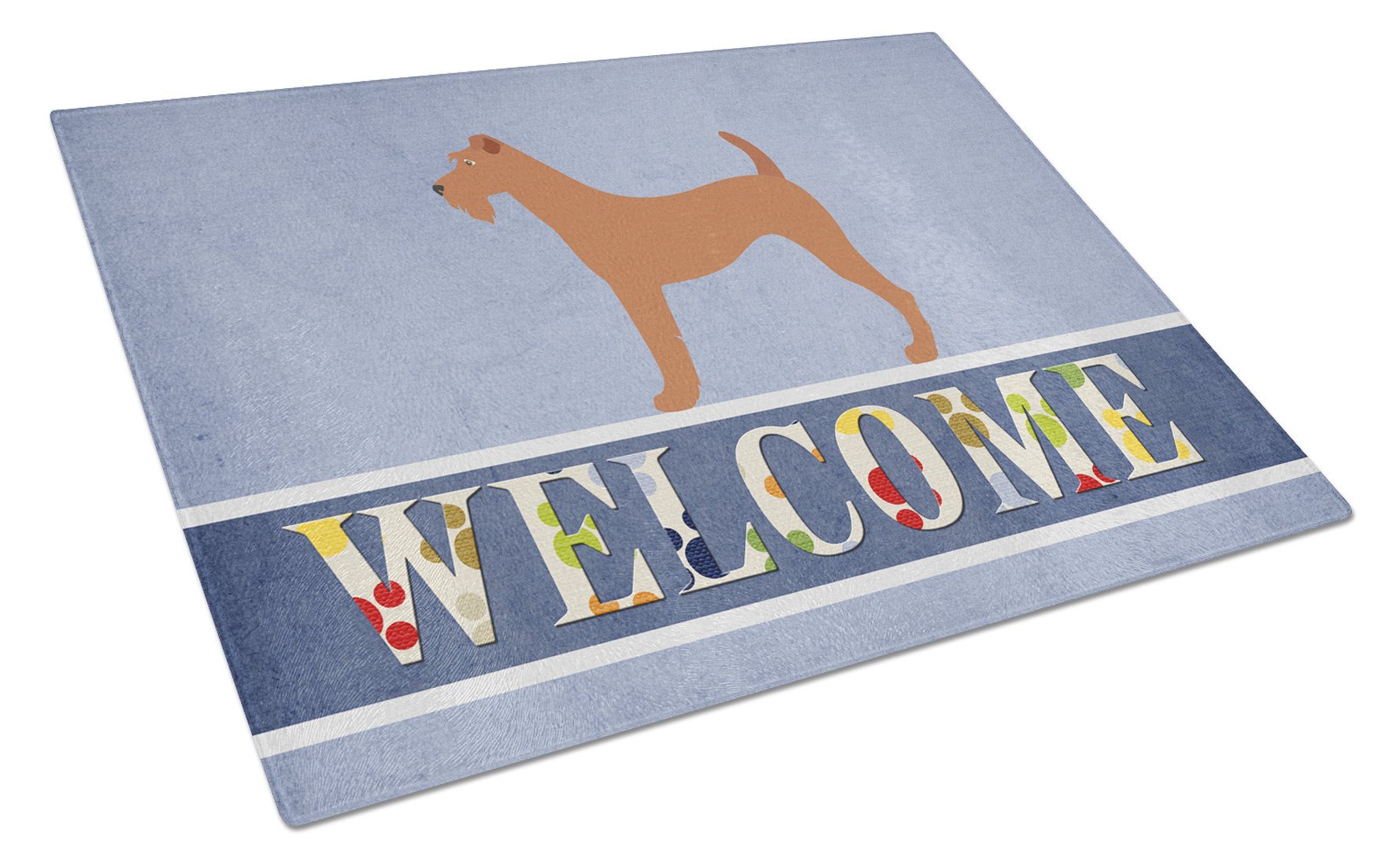 Irish Terrier Welcome Cutting Board Tempered Glass Kitchen Cutting Surface, Heat Resistant Chopping, Non-Slip Feet, Food Prep & Serving