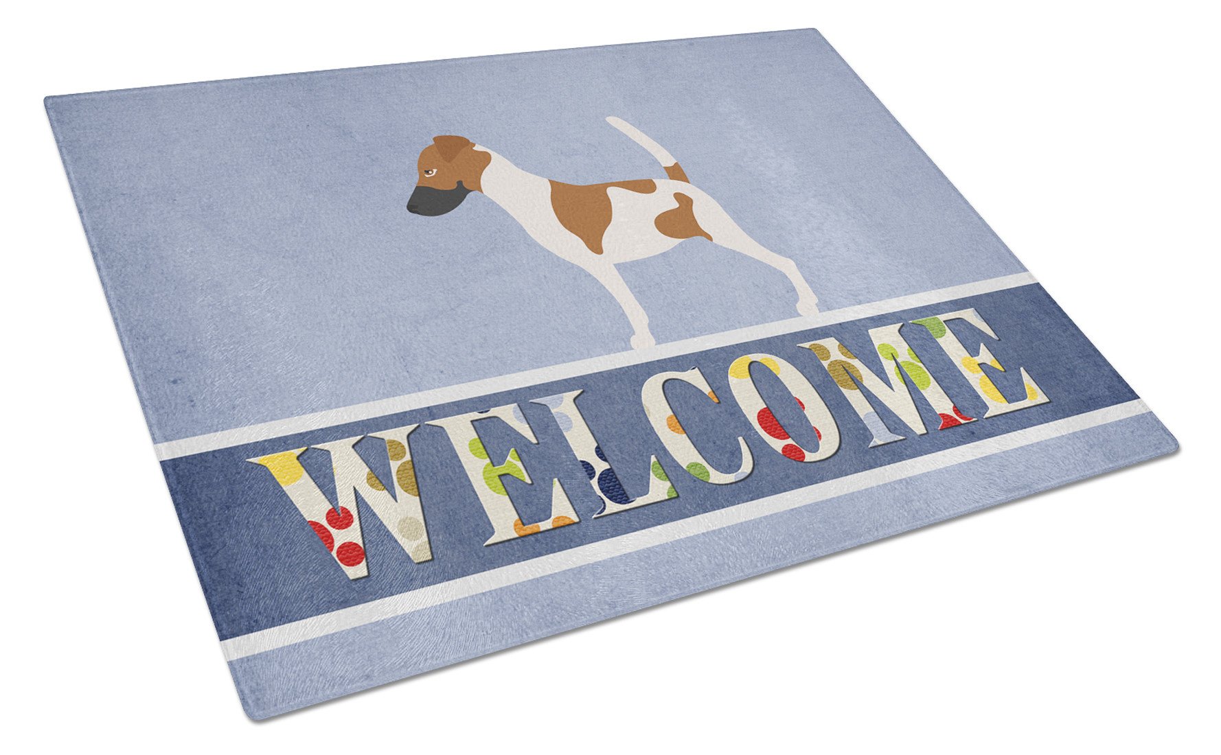 Smooth Fox Terrier Welcome Cutting Board Tempered Glass Kitchen Cutting Surface, Heat Resistant Chopping, Non-Slip Feet, Food Prep & Serving