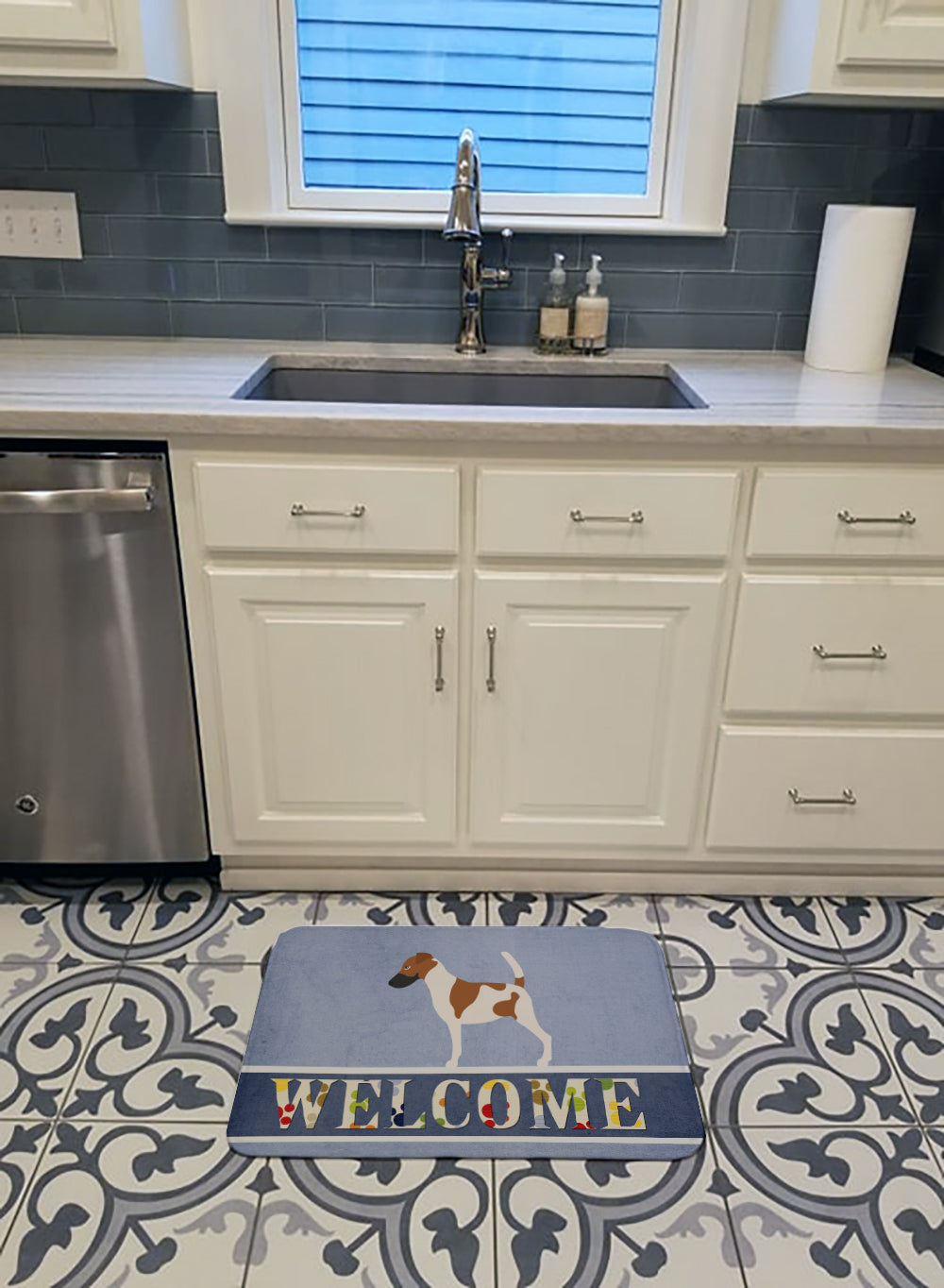 Smooth Fox Terrier Welcome Memory Foam Kitchen Mat Machine Washable Anti-Fatigue Cushion Comfort Bath or Kitchen Rug