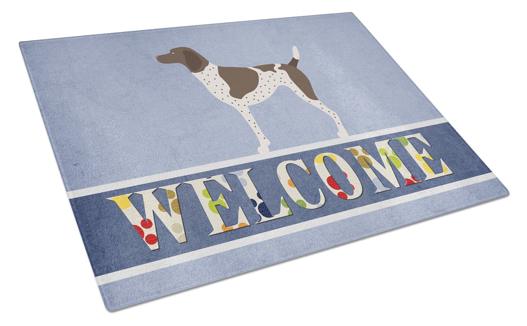 German Shorthaired Pointer Welcome Cutting Board Tempered Glass Kitchen Cutting Surface, Heat Resistant Chopping, Non-Slip Feet, Food Prep & Serving