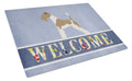 Wire Fox Terrier Welcome Cutting Board Tempered Glass Kitchen Cutting Surface, Heat Resistant Chopping, Non-Slip Feet, Food Prep & Serving
