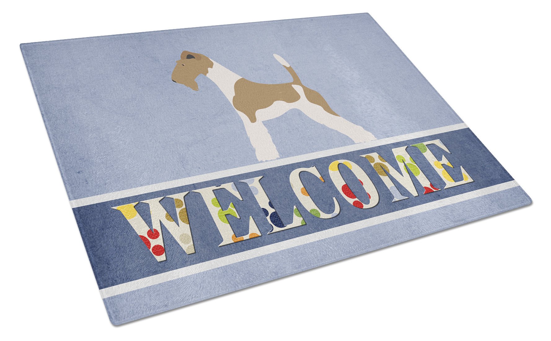 Wire Fox Terrier Welcome Cutting Board Tempered Glass Kitchen Cutting Surface, Heat Resistant Chopping, Non-Slip Feet, Food Prep & Serving