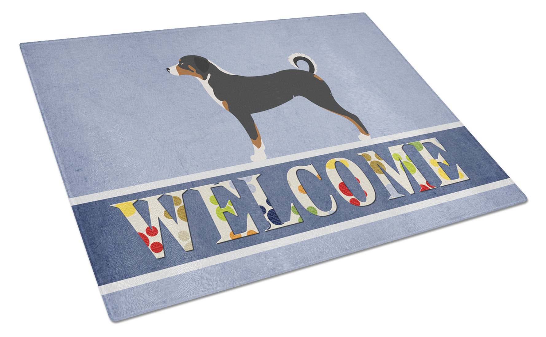 Appenzeller Sennenhund Welcome Cutting Board Tempered Glass Kitchen Cutting Surface, Heat Resistant Chopping, Non-Slip Feet, Food Prep & Serving
