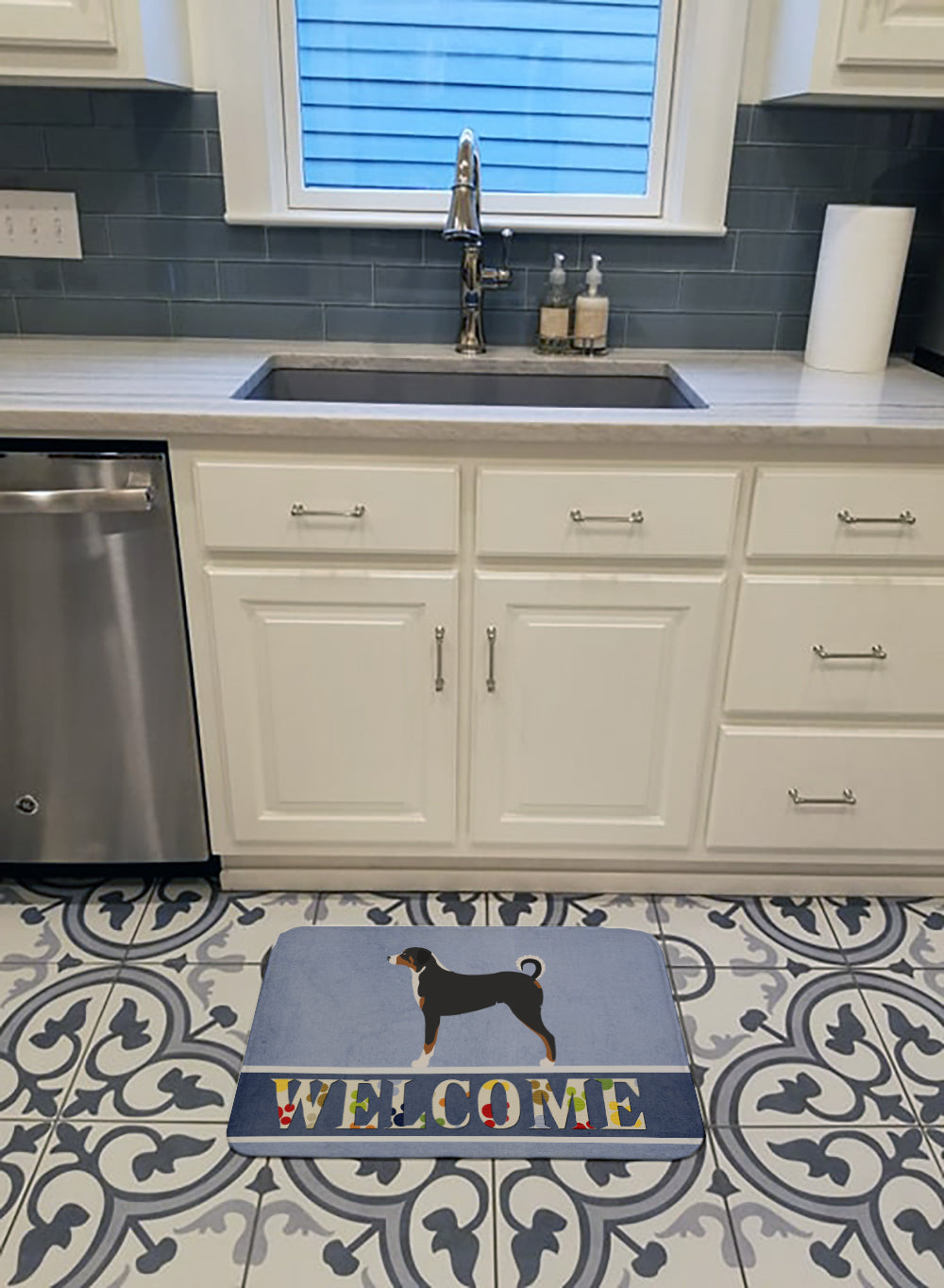 Appenzeller Sennenhund Welcome Memory Foam Kitchen Mat Machine Washable Anti-Fatigue Cushion Comfort Bath or Kitchen Rug