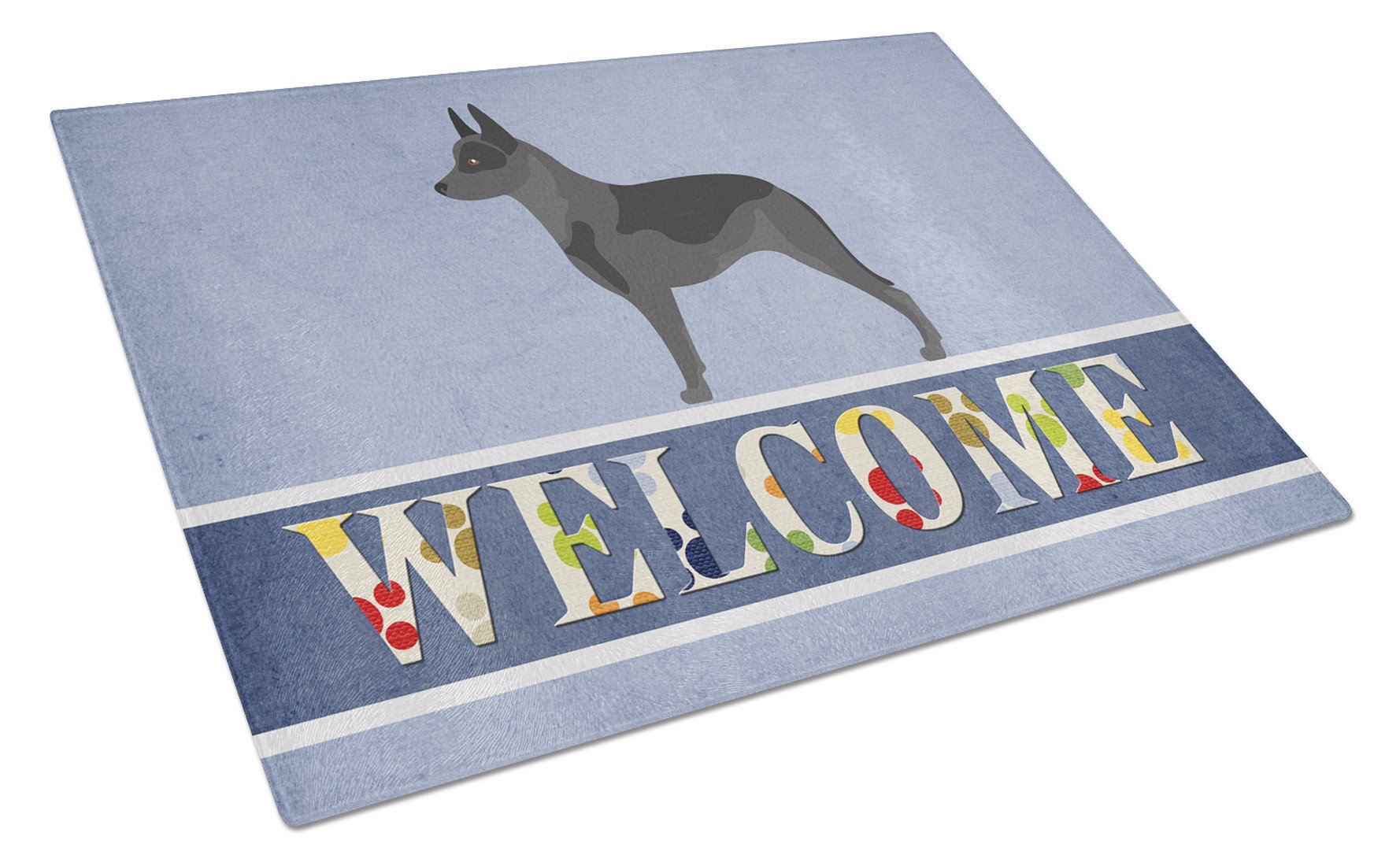 Australian Cattle Dog Welcome Cutting Board Tempered Glass Kitchen Cutting Surface, Heat Resistant Chopping, Non-Slip Feet, Food Prep & Serving
