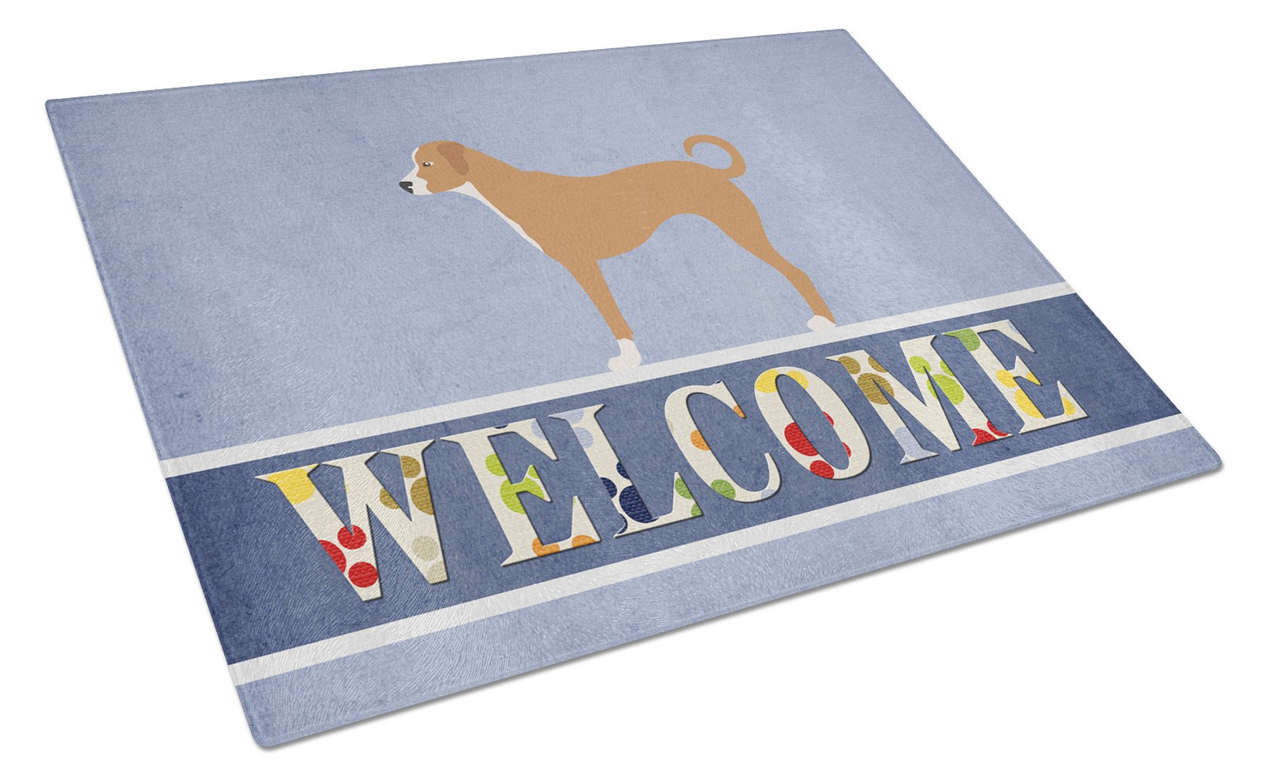 Australian Pinscher Welcome Cutting Board Tempered Glass Kitchen Cutting Surface, Heat Resistant Chopping, Non-Slip Feet, Food Prep & Serving