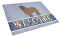 Bergamasco Shepherd Welcome Cutting Board Tempered Glass Kitchen Cutting Surface, Heat Resistant Chopping, Non-Slip Feet, Food Prep & Serving