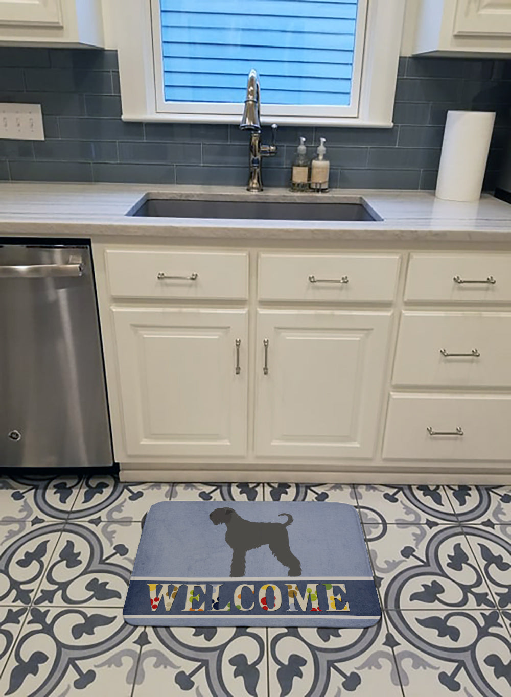 Black Russian Terrier Welcome Memory Foam Kitchen Mat Machine Washable Anti-Fatigue Cushion Comfort Bath or Kitchen Rug