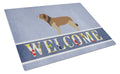 Catalan Sheepdog Welcome Cutting Board Tempered Glass Kitchen Cutting Surface, Heat Resistant Chopping, Non-Slip Feet, Food Prep & Serving