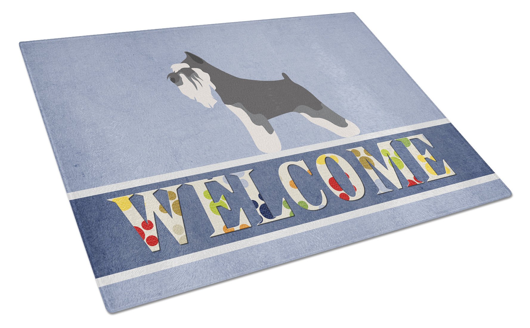 Miniature Schnauzer Welcome Cutting Board Tempered Glass Kitchen Cutting Surface, Heat Resistant Chopping, Non-Slip Feet, Food Prep & Serving