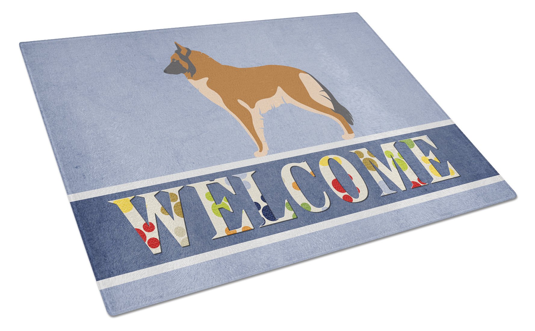 Belgian Tervuren Welcome Cutting Board Tempered Glass Kitchen Cutting Surface, Heat Resistant Chopping, Non-Slip Feet, Food Prep & Serving