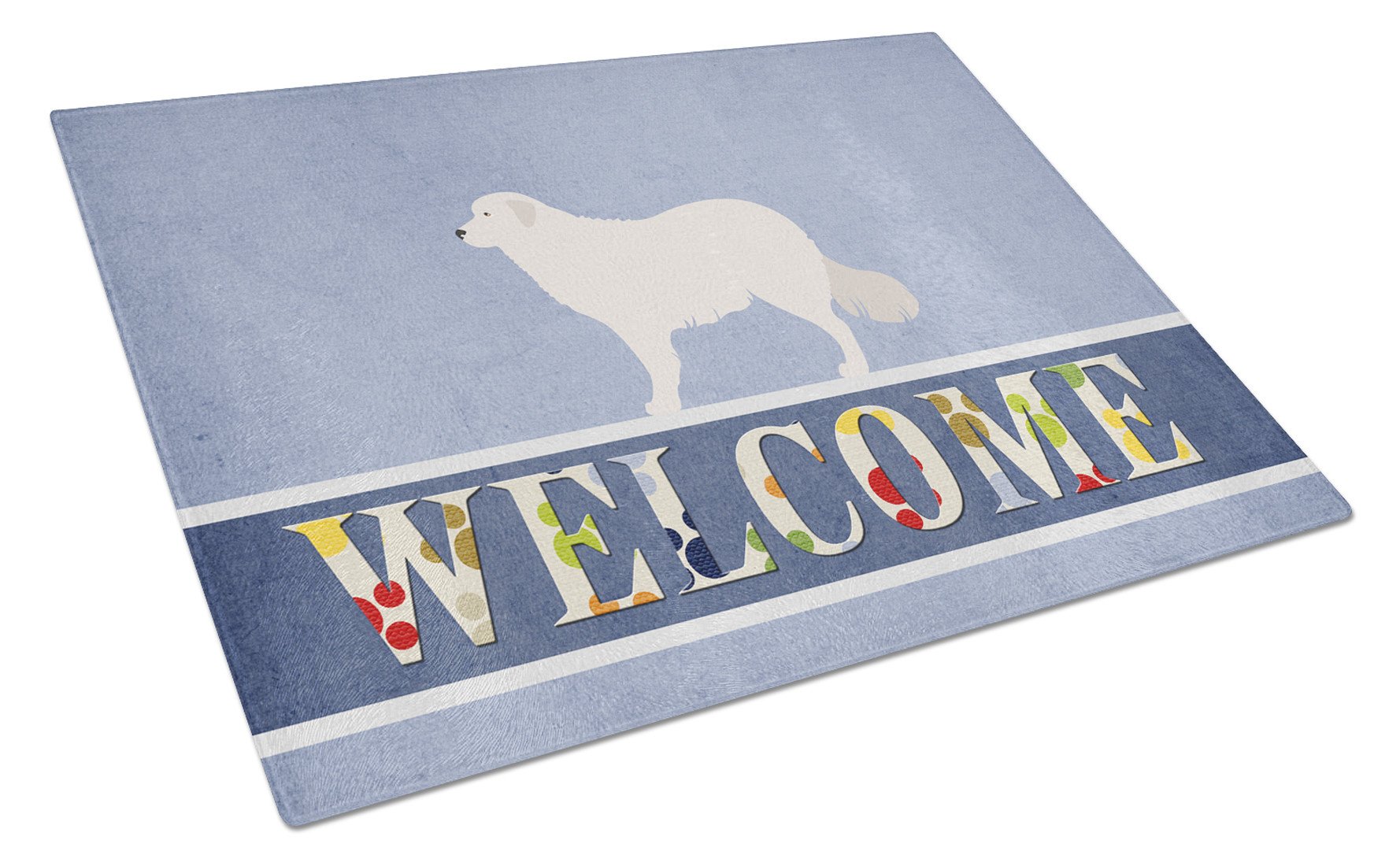 Kuvasz Welcome Cutting Board Tempered Glass Kitchen Cutting Surface, Heat Resistant Chopping, Non-Slip Feet, Food Prep & Serving