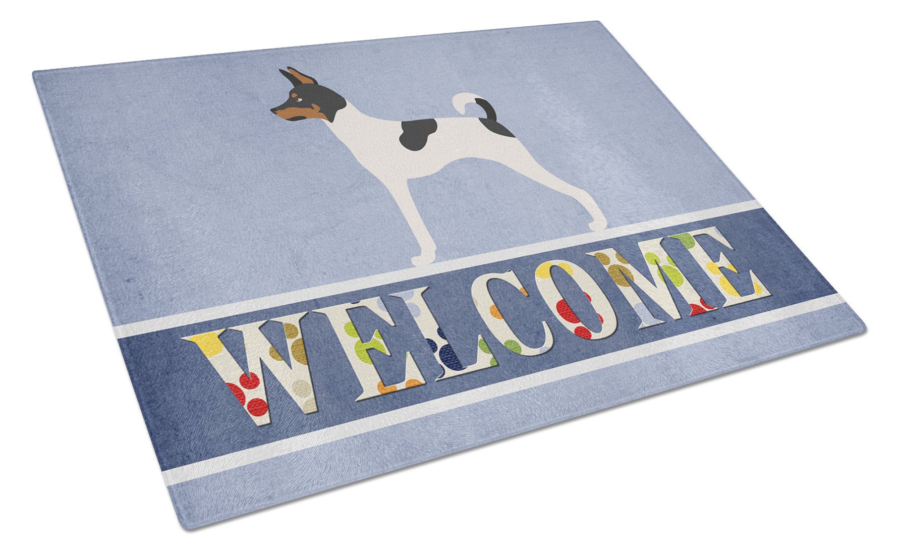 American Toy Fox Terrier Welcome Cutting Board Tempered Glass Kitchen Cutting Surface, Heat Resistant Chopping, Non-Slip Feet, Food Prep & Serving