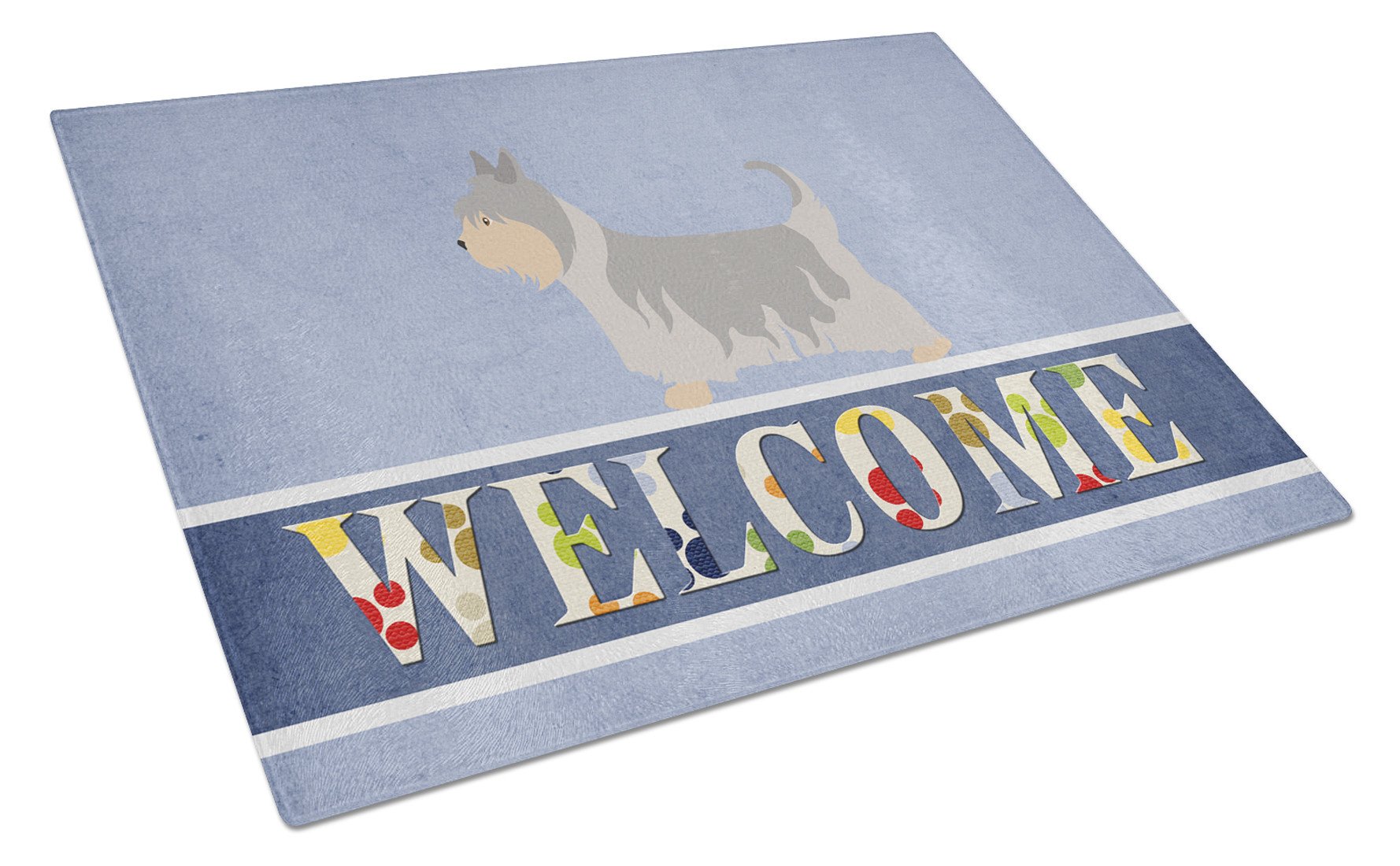 Australian Silky Terrier Welcome Cutting Board Tempered Glass Kitchen Cutting Surface, Heat Resistant Chopping, Non-Slip Feet, Food Prep & Serving