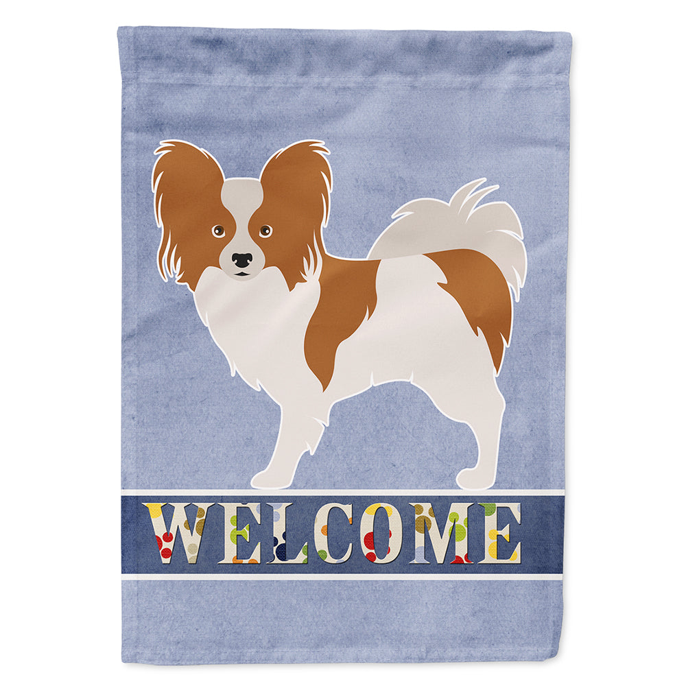 Papillon Welcome House Flag 28x40 Porch Sleeve Pole Decorative Outside Yard Banner Artwork Wall Hanging, Polyester