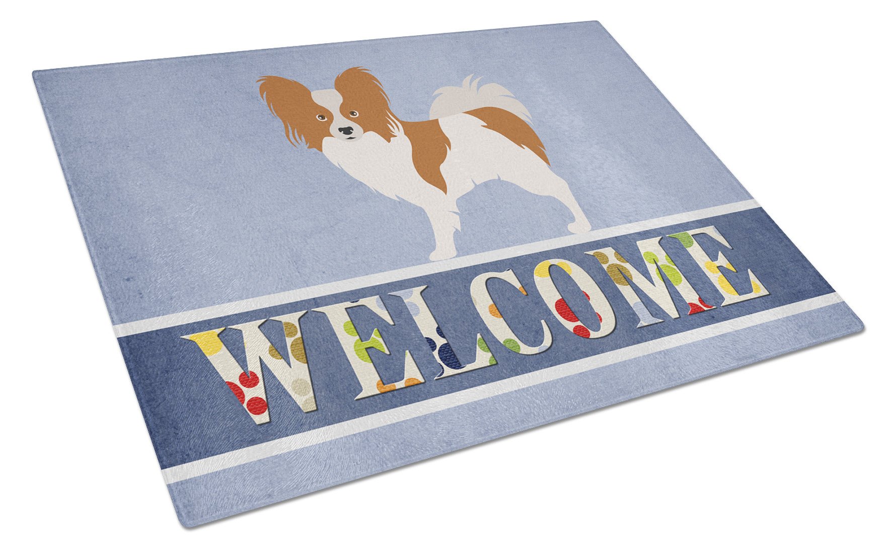 Papillon Welcome Cutting Board Tempered Glass Kitchen Cutting Surface, Heat Resistant Chopping, Non-Slip Feet, Food Prep & Serving