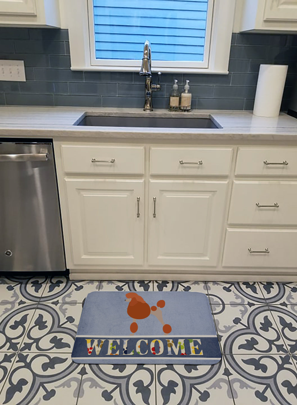 Royal Poodle Welcome Memory Foam Kitchen Mat Machine Washable Anti-Fatigue Cushion Comfort Bath or Kitchen Rug
