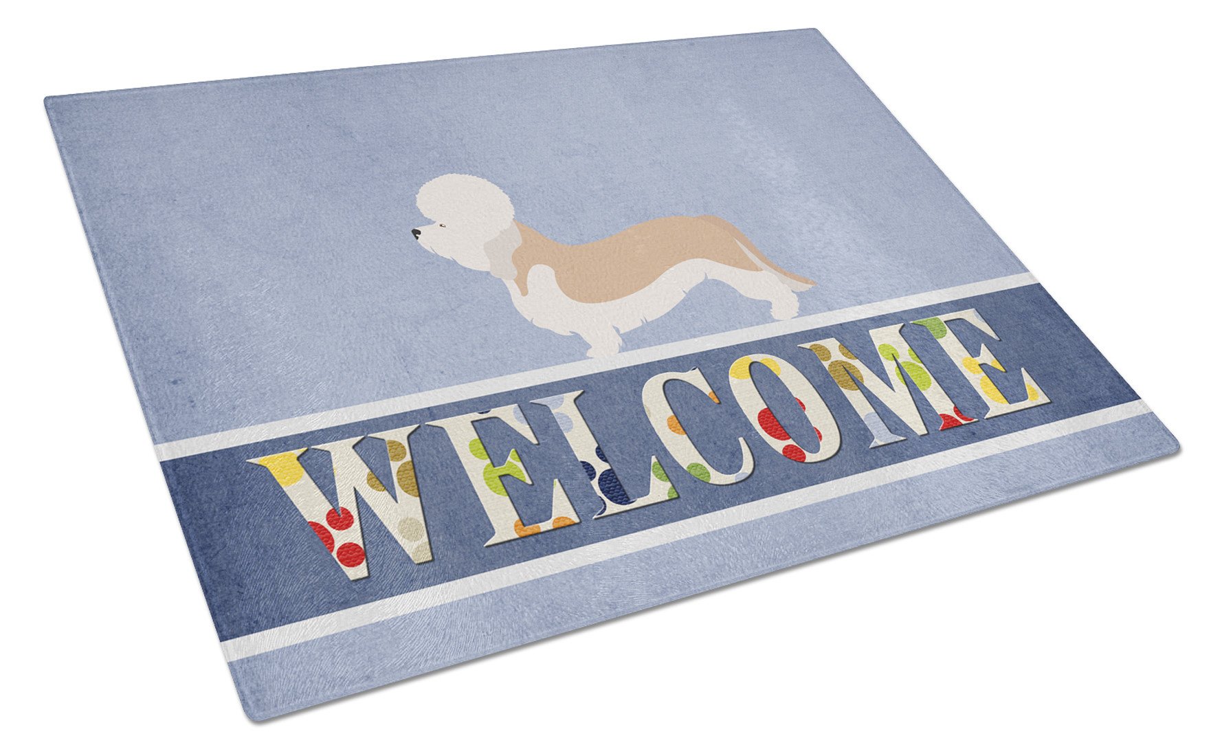 Dandie Dinmont Terrier Welcome Cutting Board Tempered Glass Kitchen Cutting Surface, Heat Resistant Chopping, Non-Slip Feet, Food Prep & Serving