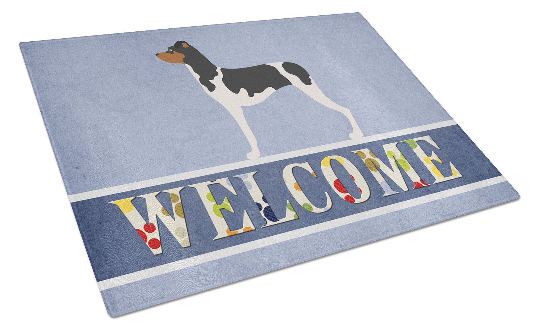 Brazilian Terrier Welcome Cutting Board Tempered Glass Kitchen Cutting Surface, Heat Resistant Chopping, Non-Slip Feet, Food Prep & Serving