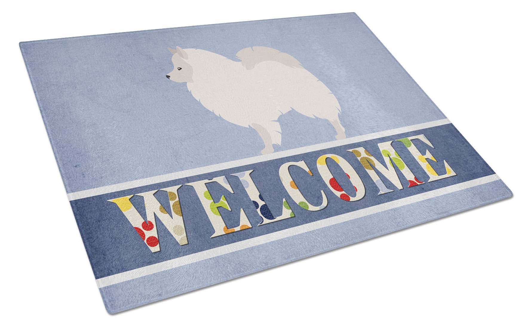 German Spitz Welcome Cutting Board Tempered Glass Kitchen Cutting Surface, Heat Resistant Chopping, Non-Slip Feet, Food Prep & Serving