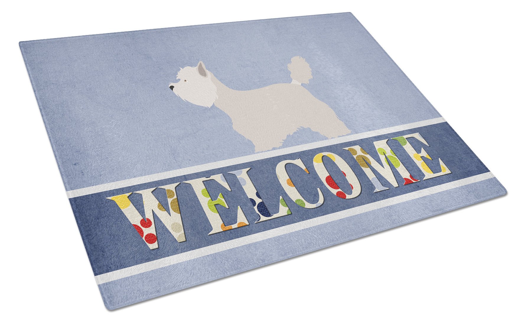 Westie Welcome Cutting Board Tempered Glass Kitchen Cutting Surface, Heat Resistant Chopping, Non-Slip Feet, Food Prep & Serving