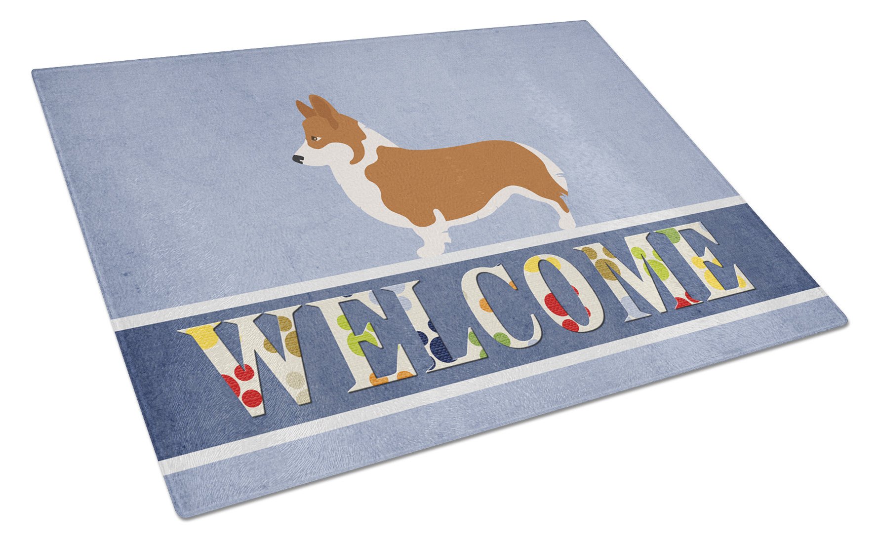 Pembroke Welsh Corgi Welcome Cutting Board Tempered Glass Kitchen Cutting Surface, Heat Resistant Chopping, Non-Slip Feet, Food Prep & Serving
