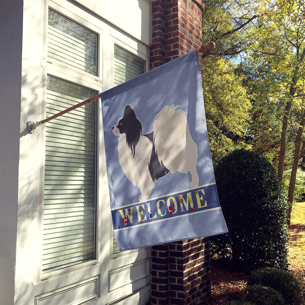 Papillon Welcome House Flag 28x40 Porch Sleeve Pole Decorative Outside Yard Banner Artwork Wall Hanging, Polyester