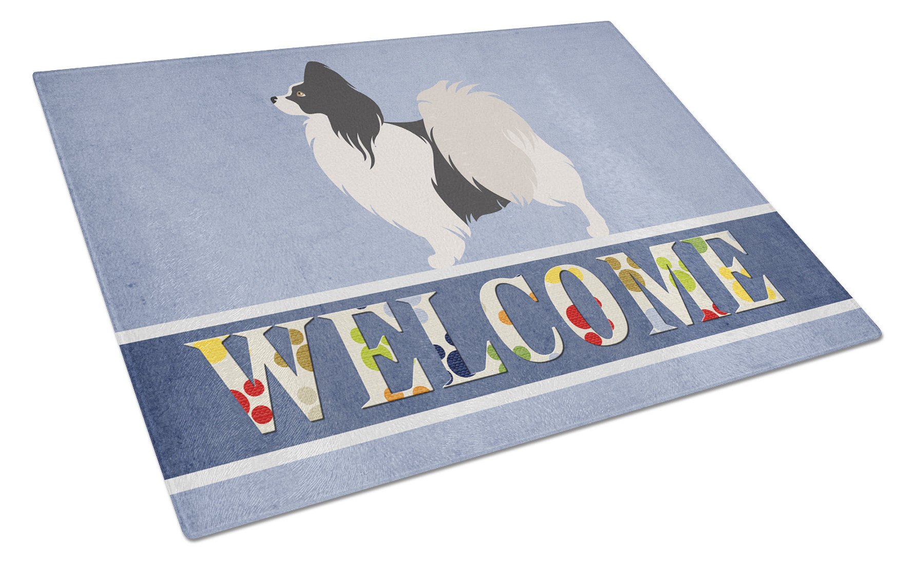Papillon Welcome Cutting Board Tempered Glass Kitchen Cutting Surface, Heat Resistant Chopping, Non-Slip Feet, Food Prep & Serving