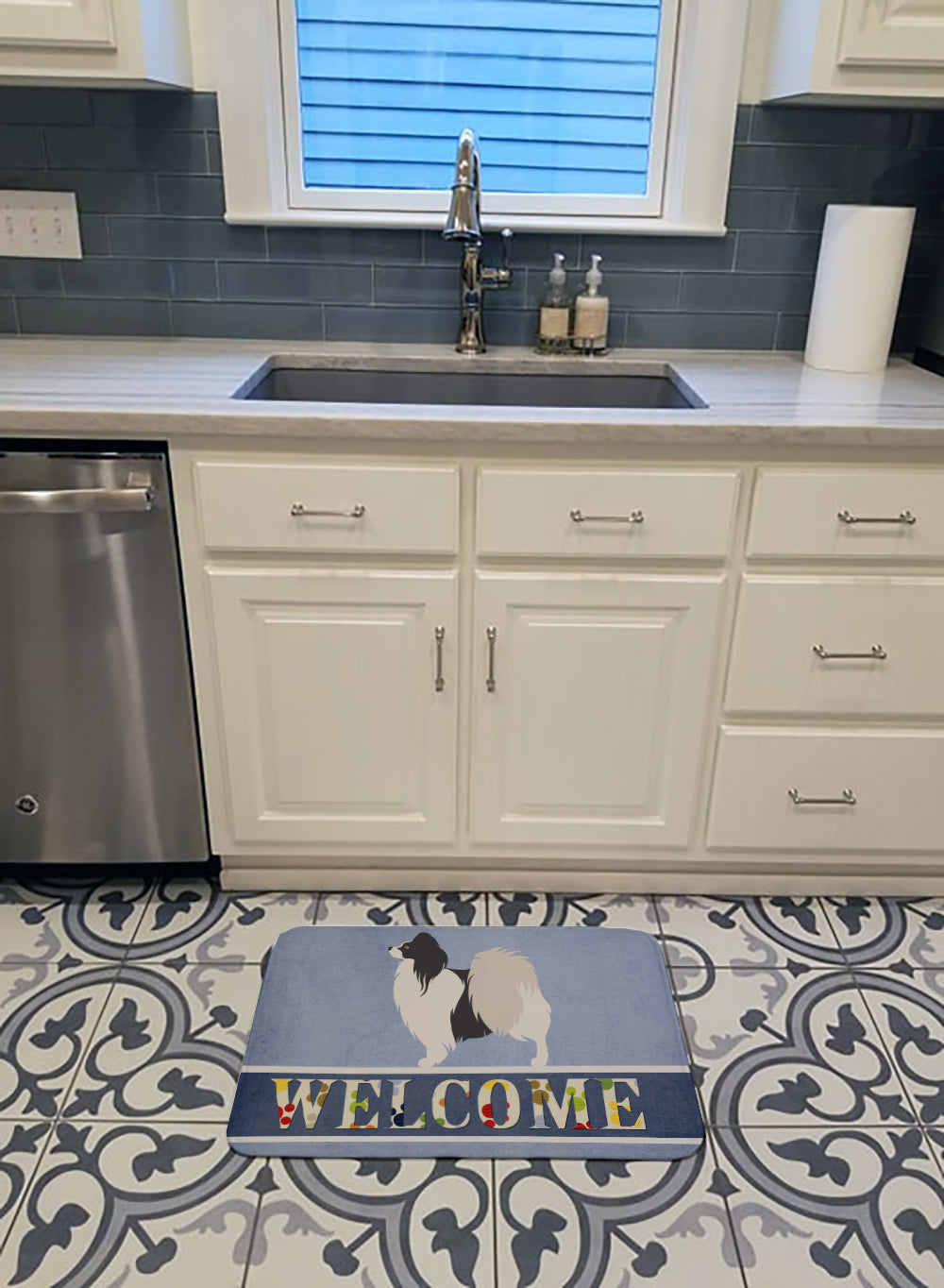 Papillon Welcome Memory Foam Kitchen Mat Machine Washable Anti-Fatigue Cushion Comfort Bath or Kitchen Rug