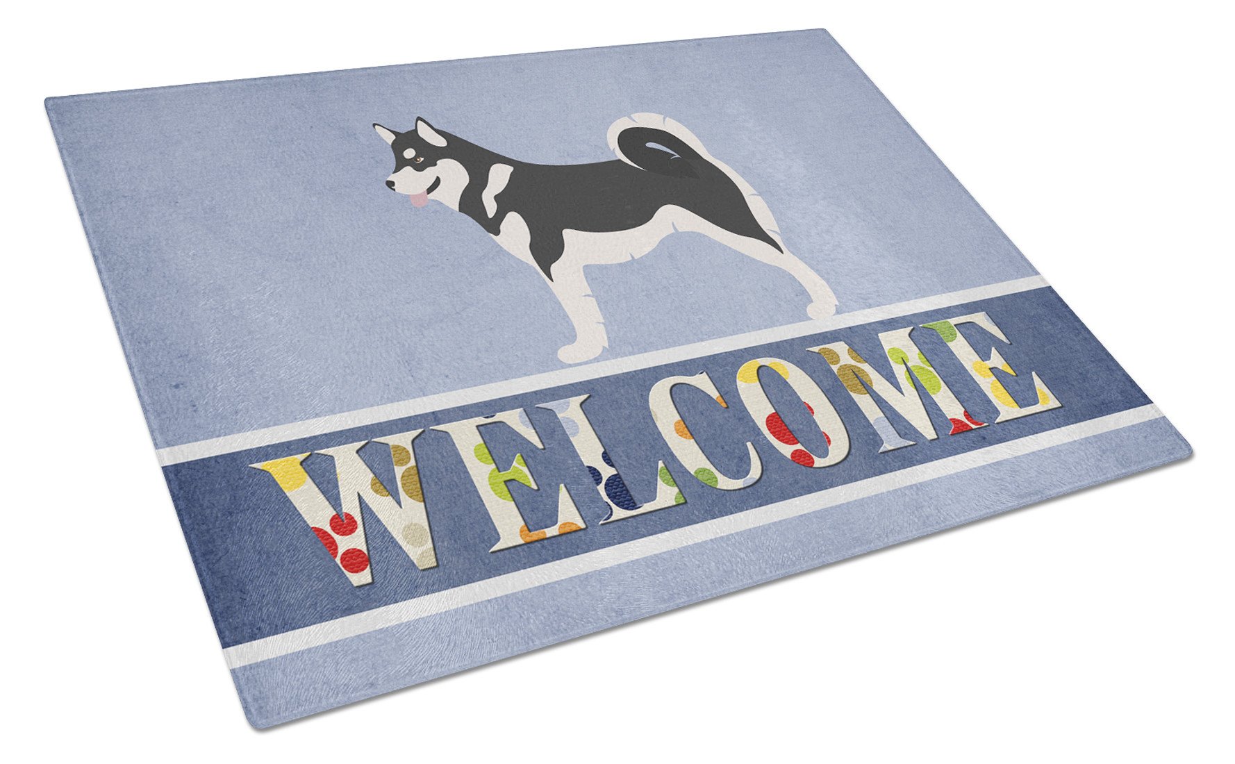 Alaskan Malamute Welcome Cutting Board Tempered Glass Kitchen Cutting Surface, Heat Resistant Chopping, Non-Slip Feet, Food Prep & Serving