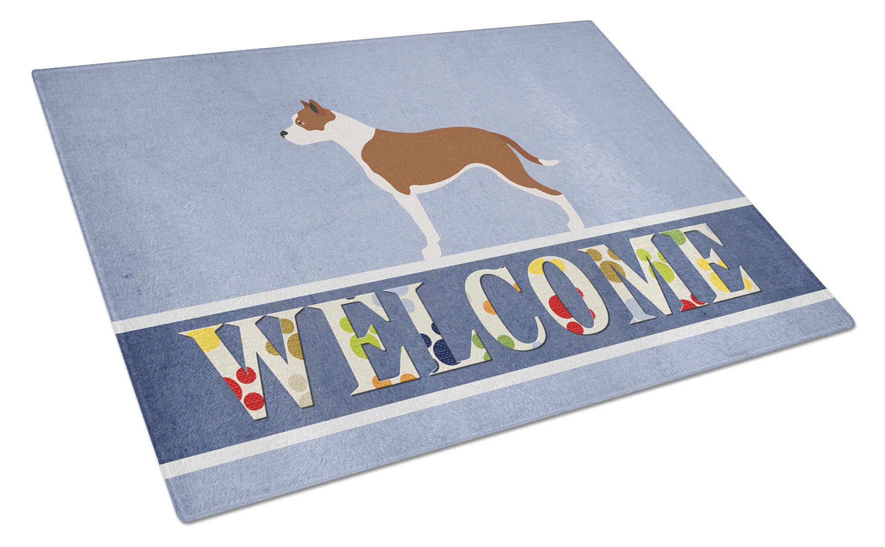 Pit Bull Terrier Welcome Cutting Board Tempered Glass Kitchen Cutting Surface, Heat Resistant Chopping, Non-Slip Feet, Food Prep & Serving