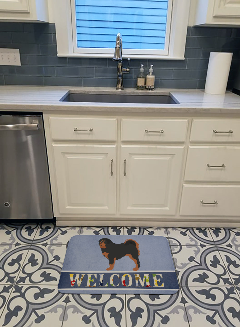 Tibetan Mastiff Welcome Memory Foam Kitchen Mat Machine Washable Anti-Fatigue Cushion Comfort Bath or Kitchen Rug
