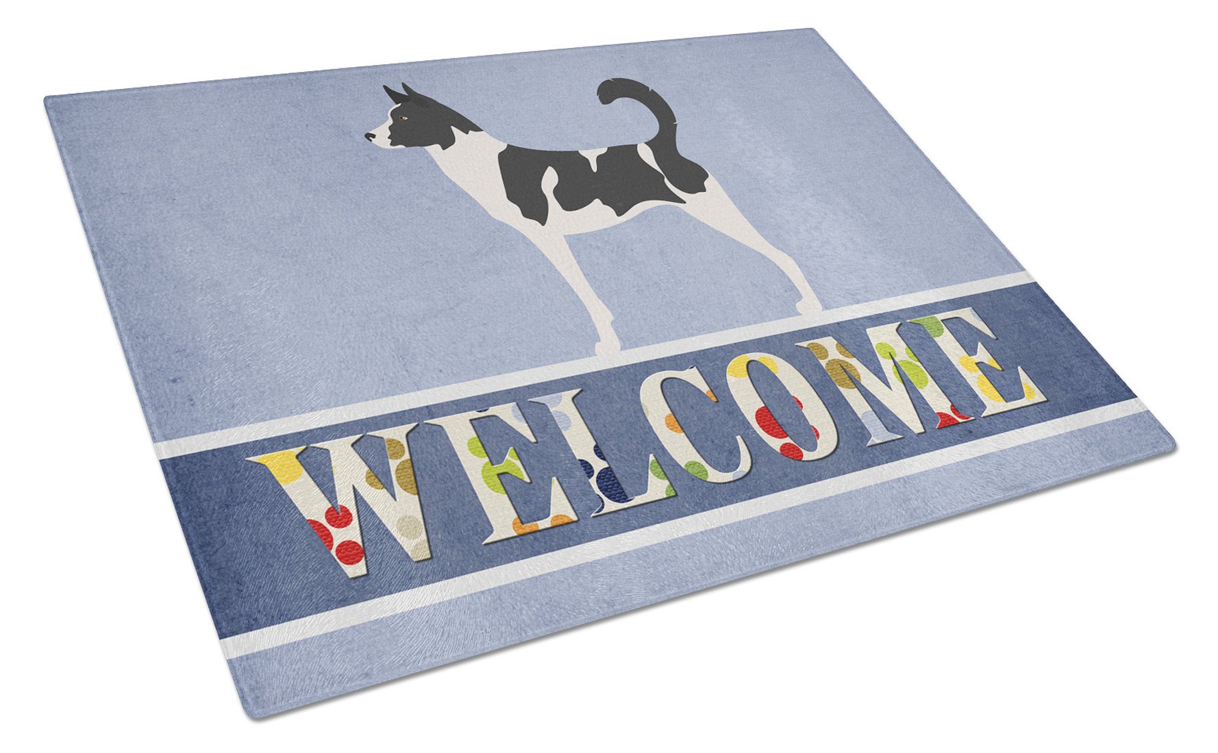 Canaan Dog Welcome Cutting Board Tempered Glass Kitchen Cutting Surface, Heat Resistant Chopping, Non-Slip Feet, Food Prep & Serving