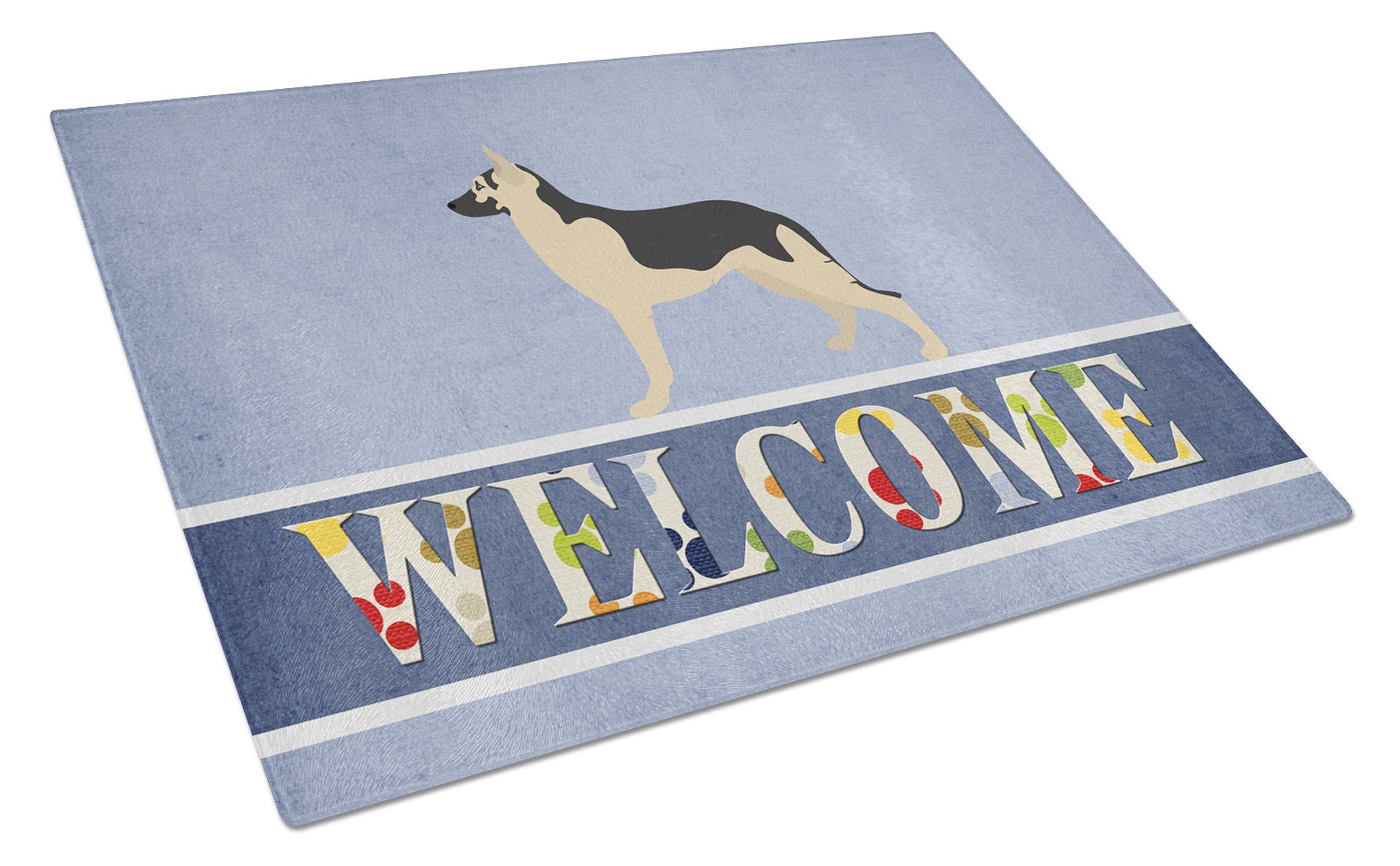 German Shepherd Welcome Cutting Board Tempered Glass Kitchen Cutting Surface, Heat Resistant Chopping, Non-Slip Feet, Food Prep & Serving