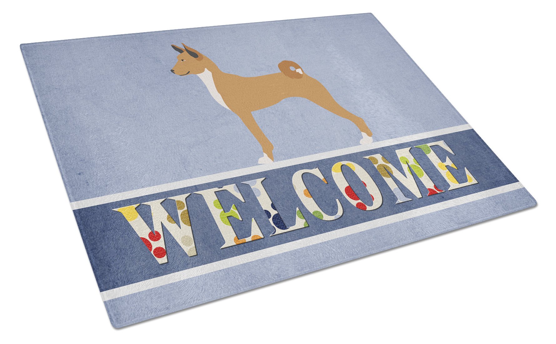 Telomian Welcome Cutting Board Tempered Glass Kitchen Cutting Surface, Heat Resistant Chopping, Non-Slip Feet, Food Prep & Serving