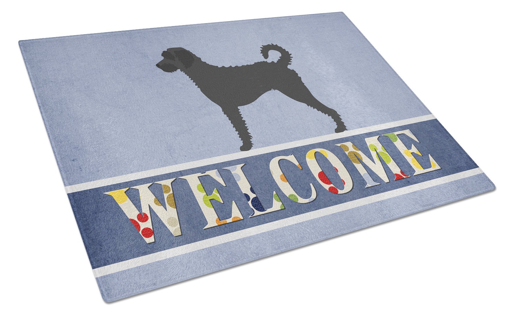 Labradoodle Welcome Cutting Board Tempered Glass Kitchen Cutting Surface, Heat Resistant Chopping, Non-Slip Feet, Food Prep & Serving