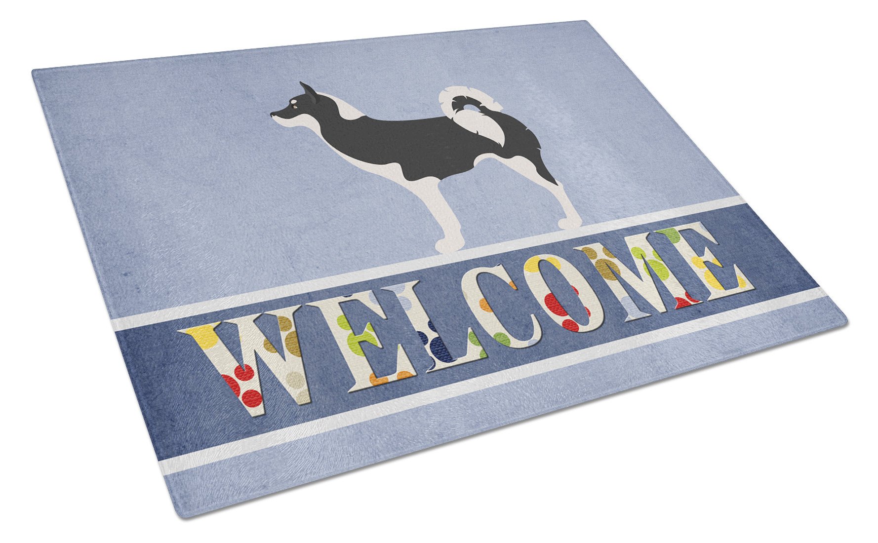Greenland Dog Welcome Cutting Board Tempered Glass Kitchen Cutting Surface, Heat Resistant Chopping, Non-Slip Feet, Food Prep & Serving