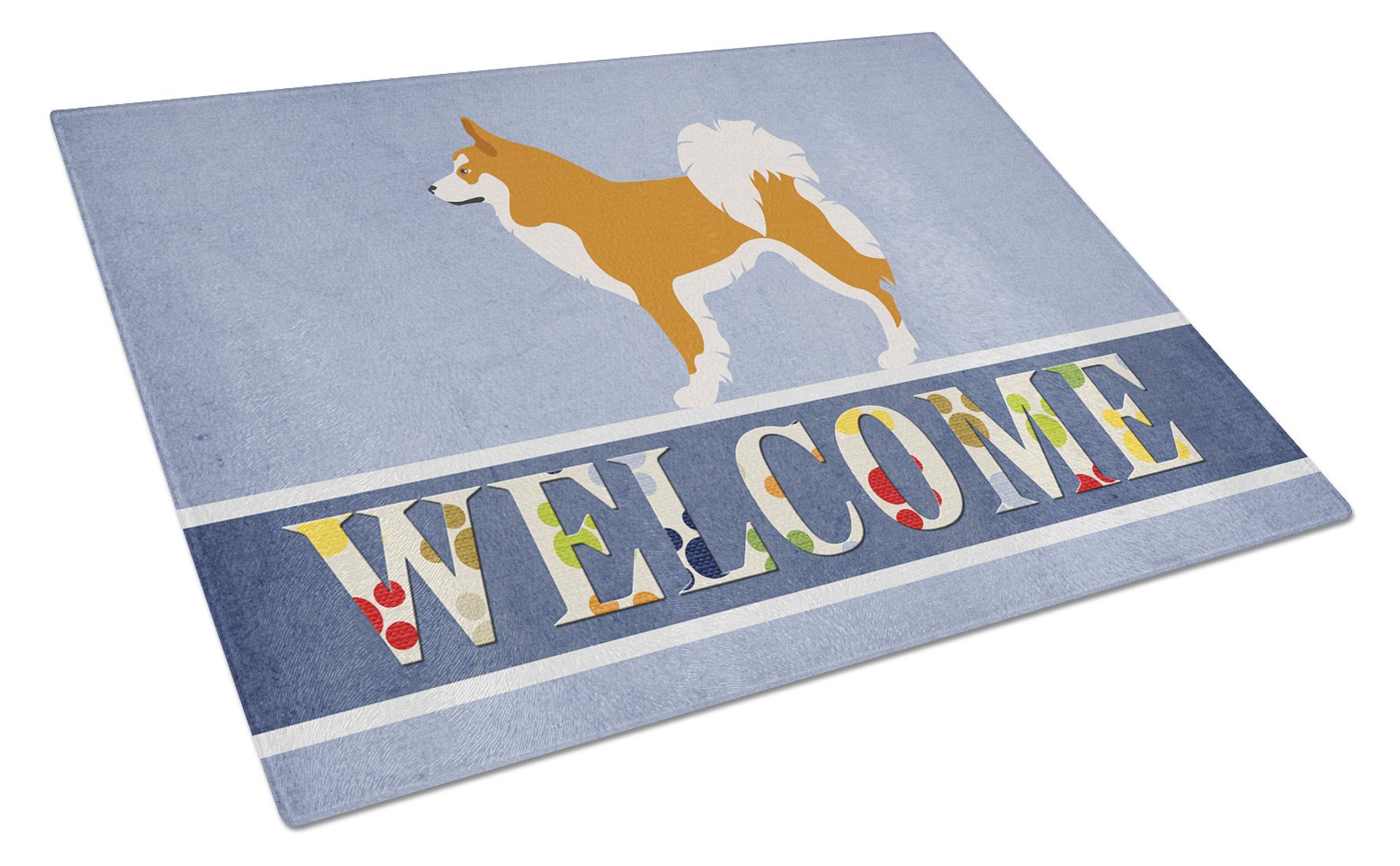 Icelandic Sheepdog Cutting Board Tempered Glass Kitchen Cutting Surface, Heat Resistant Chopping, Non-Slip Feet, Food Prep & Serving