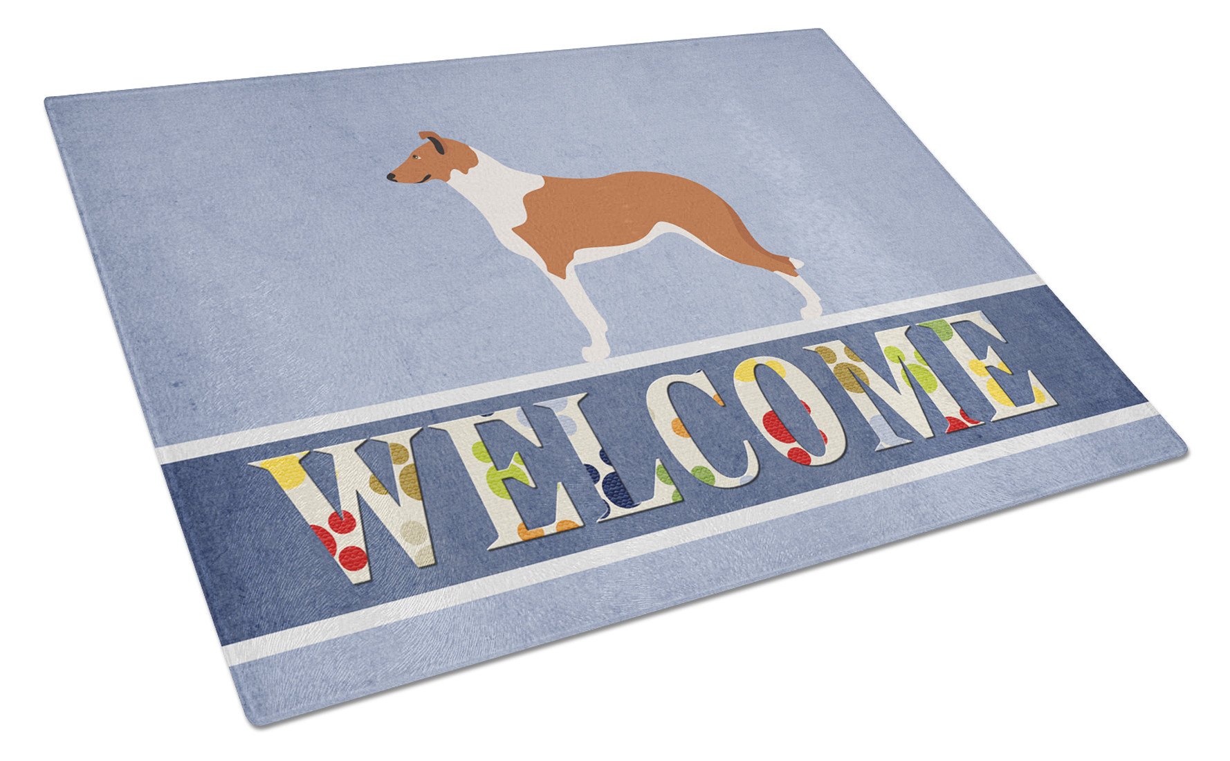 Smooth Collie Welcome Cutting Board Tempered Glass Kitchen Cutting Surface, Heat Resistant Chopping, Non-Slip Feet, Food Prep & Serving