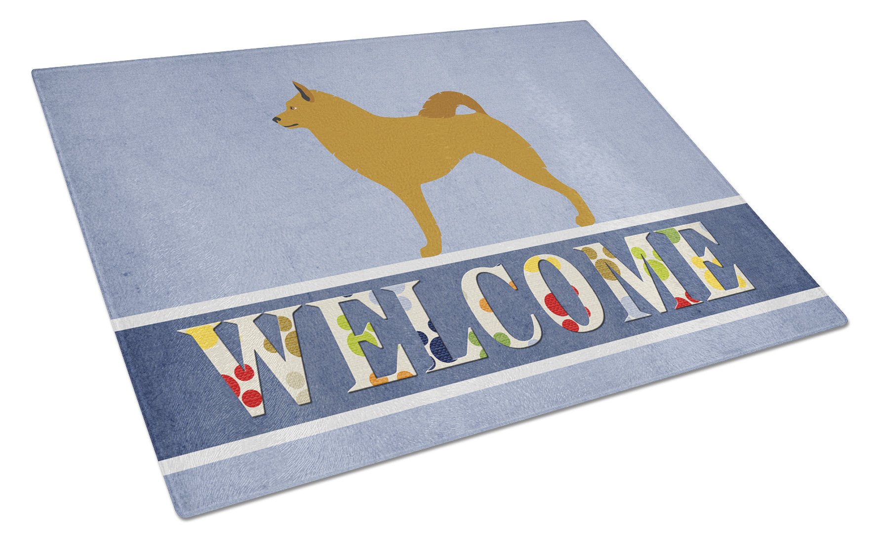 Finnish Spitz Welcome Cutting Board Tempered Glass Kitchen Cutting Surface, Heat Resistant Chopping, Non-Slip Feet, Food Prep & Serving