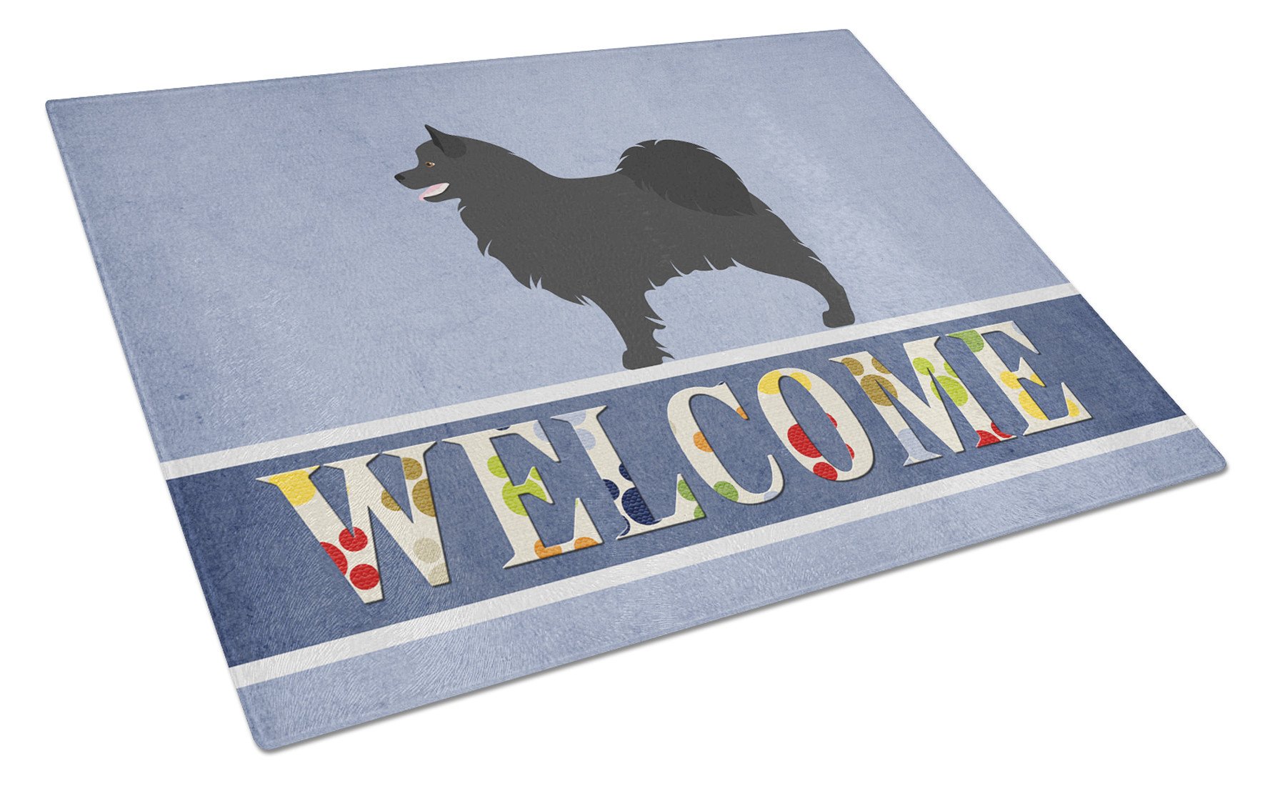 Swedish Lapphund Welcome Cutting Board Tempered Glass Kitchen Cutting Surface, Heat Resistant Chopping, Non-Slip Feet, Food Prep & Serving