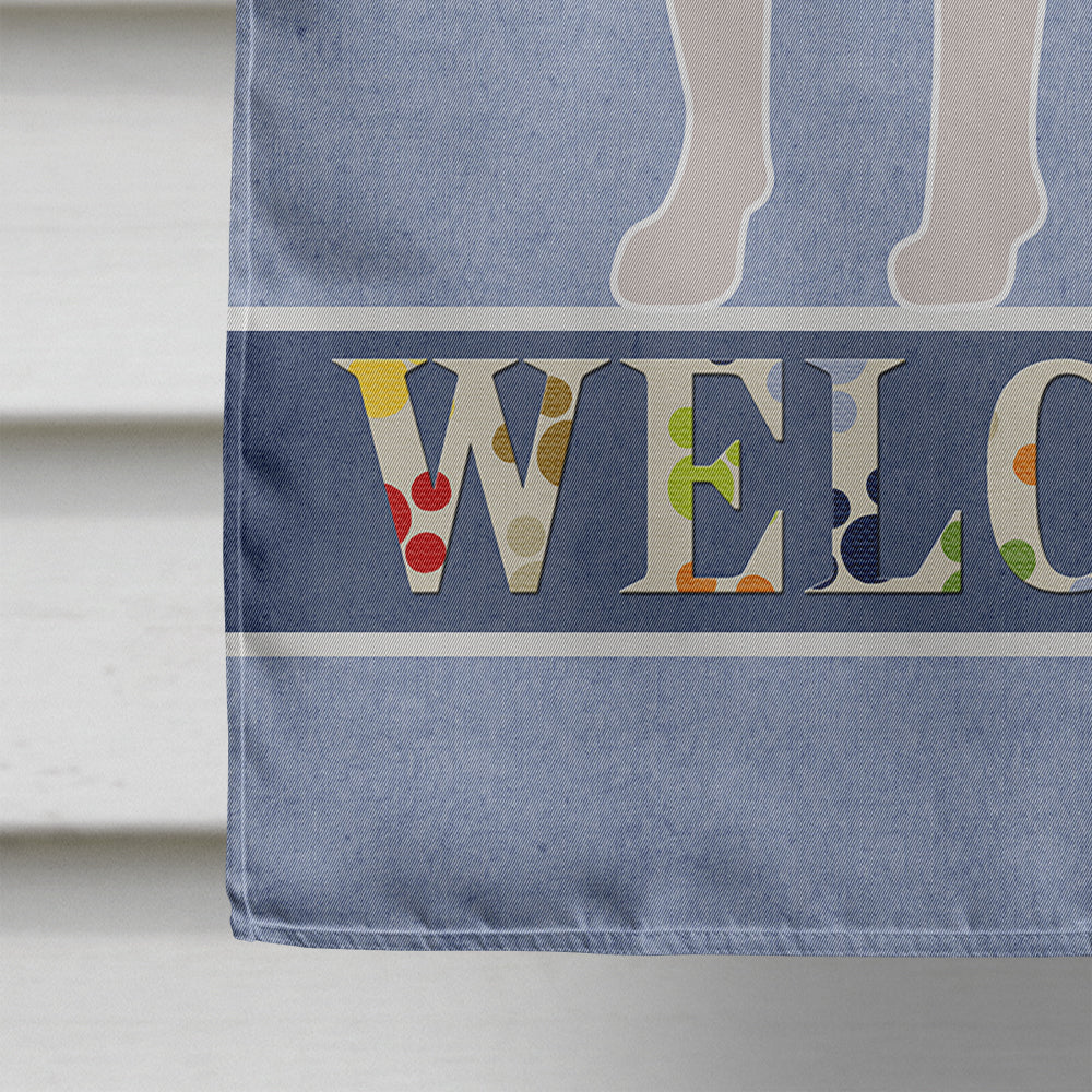American Bulldog Welcome House Flag 28x40 Porch Sleeve Pole Decorative Outside Yard Banner Artwork Wall Hanging, Polyester